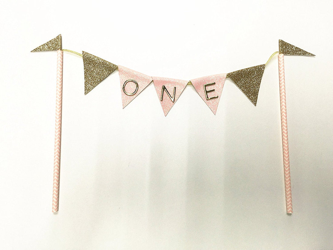 Baby Pink First Birthday "ONE" Cake Bunting Banner Topper for Sparkle Party Birthday Cake - Originalsgroup