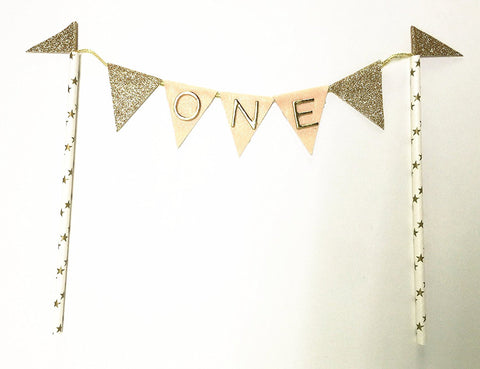 Baby First Birthday "ONE" Cake Bunting Banner Topper for Sparkle Party Birthday Cake - Originalsgroup