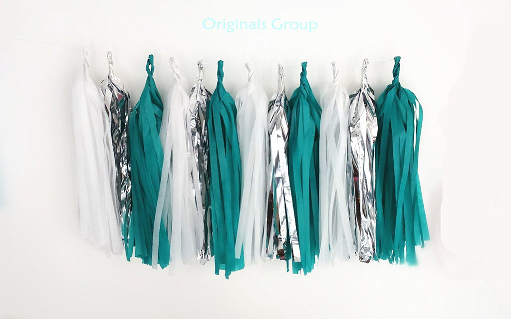 12 X Teal Tissue Paper Tassels Garland Bunting Pom Pom for Party Wedding Gold - Originalsgroup