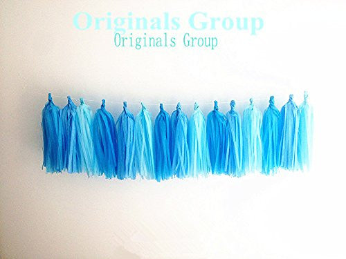 15 X Aqua Tissue Paper Tassels for Party Wedding Gold Garland Bunting Pom Pom - Originalsgroup