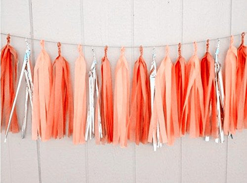 12 X Orange Apricot Silver Tissue Paper Tassels for Party Wedding Gold Garland Bunting Pom Pom - Originalsgroup