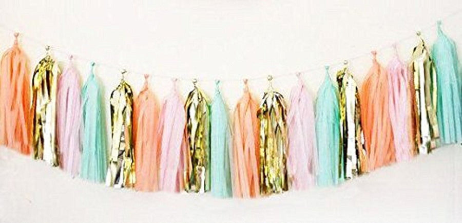 16 X Originals Group Mint Pink Gold Apricot Tissue Paper Tassels for Party Wedding Gold Garland Bunting Pom Pom - Originalsgroup