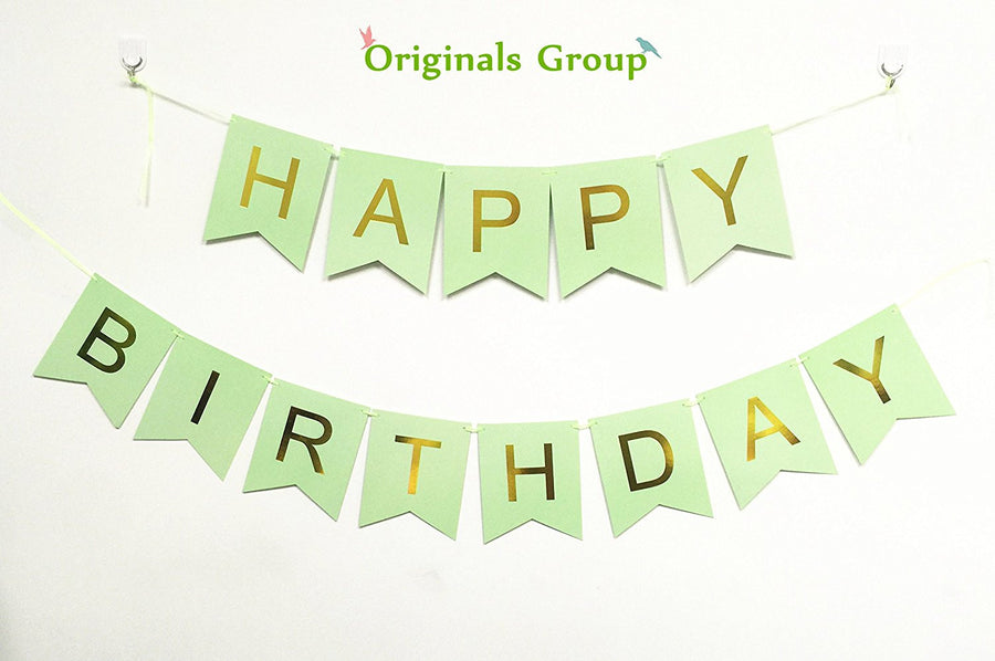 Originals Group Mint Green Gold Foiled Star Happy Birthday Bunting Banner for Party Decorations - Originalsgroup