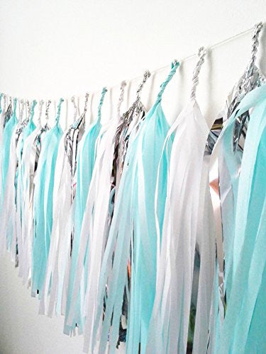 (Tassels Ship Assembled and Ready to Hang) 15 X Design Tissue Paper Tassels for Party Wedding Gold Garland Bunting Pom Pom by Originals Group (Option 1: Not Assembled (Kit), Blue-White-Silver(Mylar)) - Originalsgroup