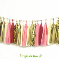 16 X Originals Group Red Coral Gold Apricot Tissue Paper Tassels for Party Wedding Gold Garland Bunting Pom Pom - Originalsgroup