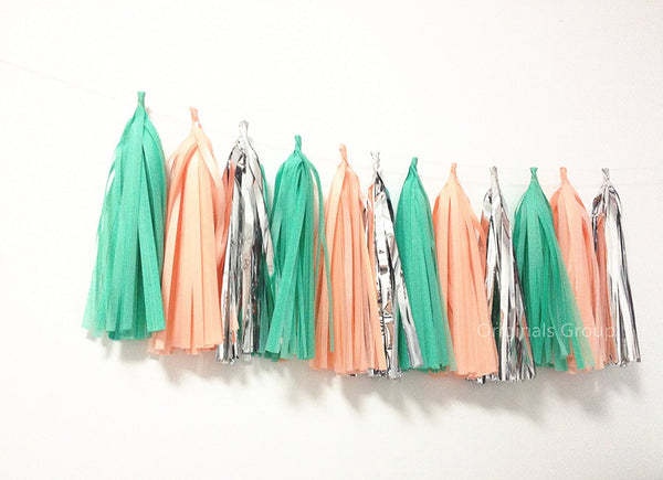 15 X Green Apricot Silver Tissue Paper Tassels for Party Wedding Gold Garland Bunting Pom Pom - Originalsgroup