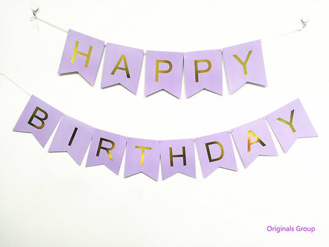 Originals Group Lavender Gold Foiled Star Happy Birthday Bunting Banner for Party Decorations - Originalsgroup