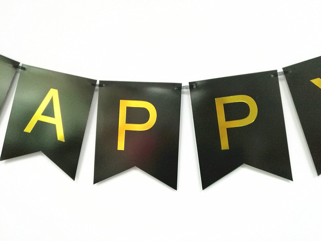 Originals Group Black Gold Foiled Star Happy Birthday Bunting Banner for Party Decorations - Originalsgroup