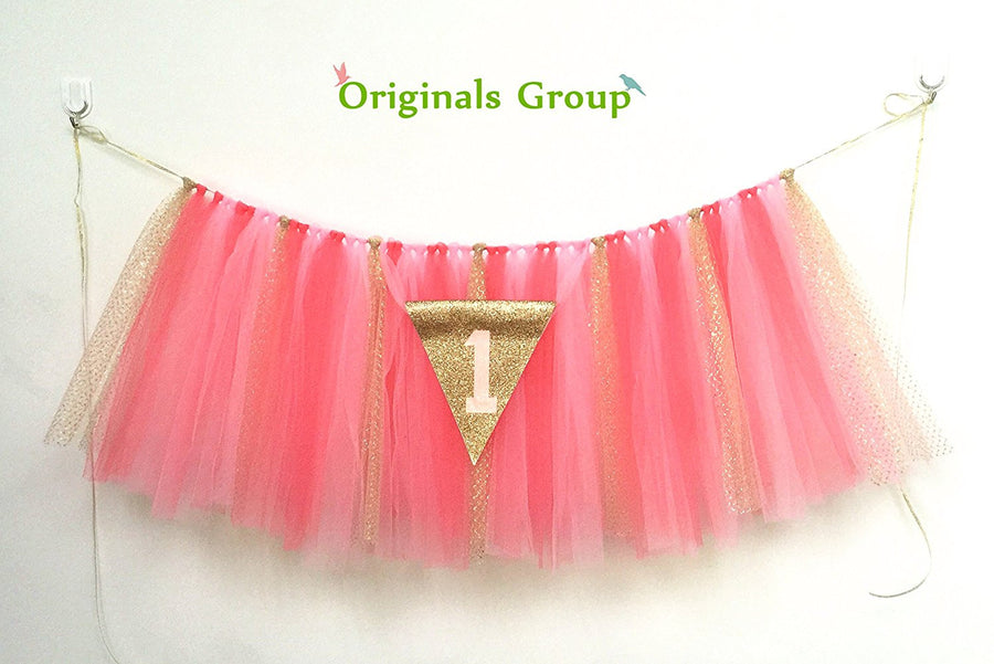 Originals Group 1st Birthday Pink Gold Tutu for High Chair Decoration for Party Supplies - Originalsgroup