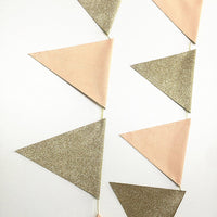 Originals Group Vintage Triangle Flag Banner, Peach Apricot Gold Glitter Sparkle Bunting Flag garland Party Decorations - Originalsgroup