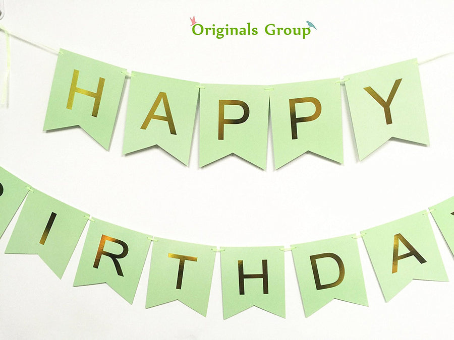 Originals Group Mint Green Gold Foiled Star Happy Birthday Bunting Banner for Party Decorations - Originalsgroup