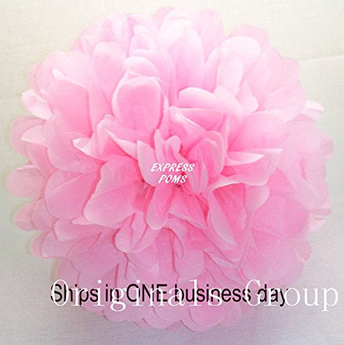 (15pcs) Pink White Mixed Size Tissue Paper Pom Poms Lanterns Decorations - Originalsgroup
