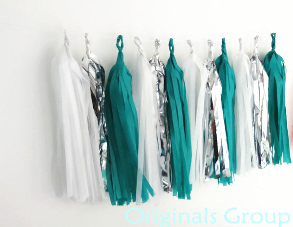 12 X Teal Tissue Paper Tassels Garland Bunting Pom Pom for Party Wedding Gold - Originalsgroup