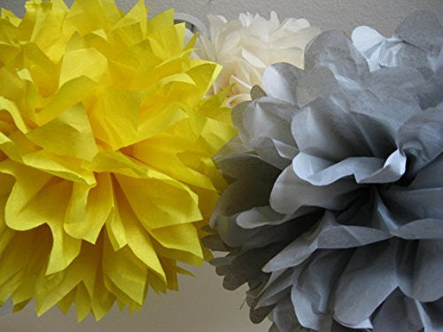 (15pcs) Mustard Cream Silver Mixed Size Tissue Paper Pom Poms Lanterns Decorations - Originalsgroup