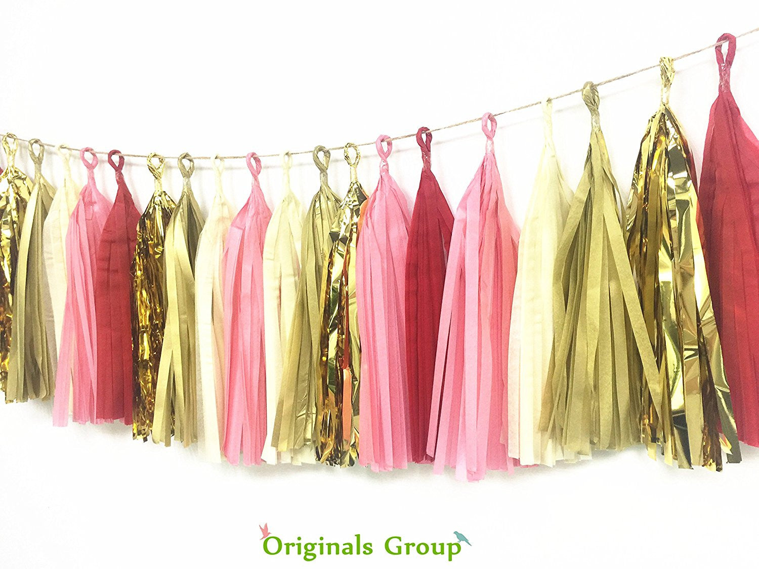 16 X Originals Group Red Coral Gold Apricot Tissue Paper Tassels for Party Wedding Gold Garland Bunting Pom Pom - Originalsgroup