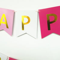 Originals Group Pink Gold Foiled Star Happy Birthday Bunting Banner for Party Decorations - Originalsgroup