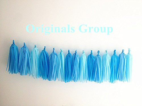 15 X Aqua Tissue Paper Tassels for Party Wedding Gold Garland Bunting Pom Pom - Originalsgroup