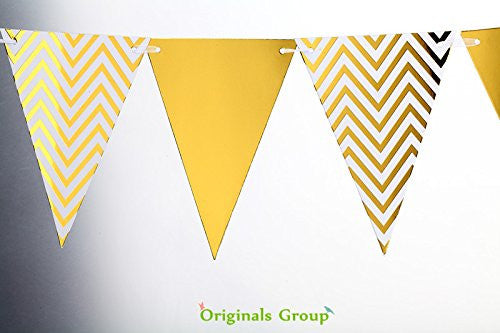 Originals Group Gold Foiled 9 feet Triangle Flag Banner Bunting for Party Nursery Decorations - Originalsgroup