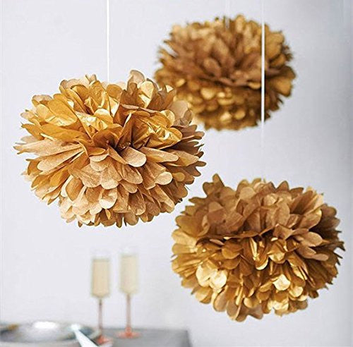 (10pcs) Gold SIilver Mixed Size Tissue Paper Pom Poms Lanterns Decorations - Originalsgroup