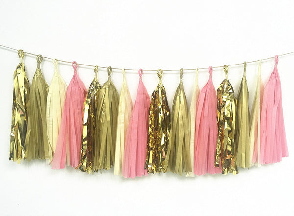 16 X Originals Group Coral Gold Apricot Tissue Paper Tassels for Party Wedding Gold Garland Bunting Pom Pom - Originalsgroup