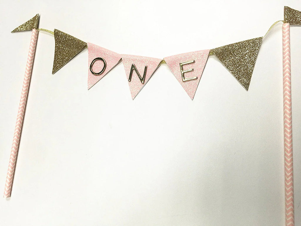 Baby Pink First Birthday "ONE" Cake Bunting Banner Topper for Sparkle Party Birthday Cake - Originalsgroup