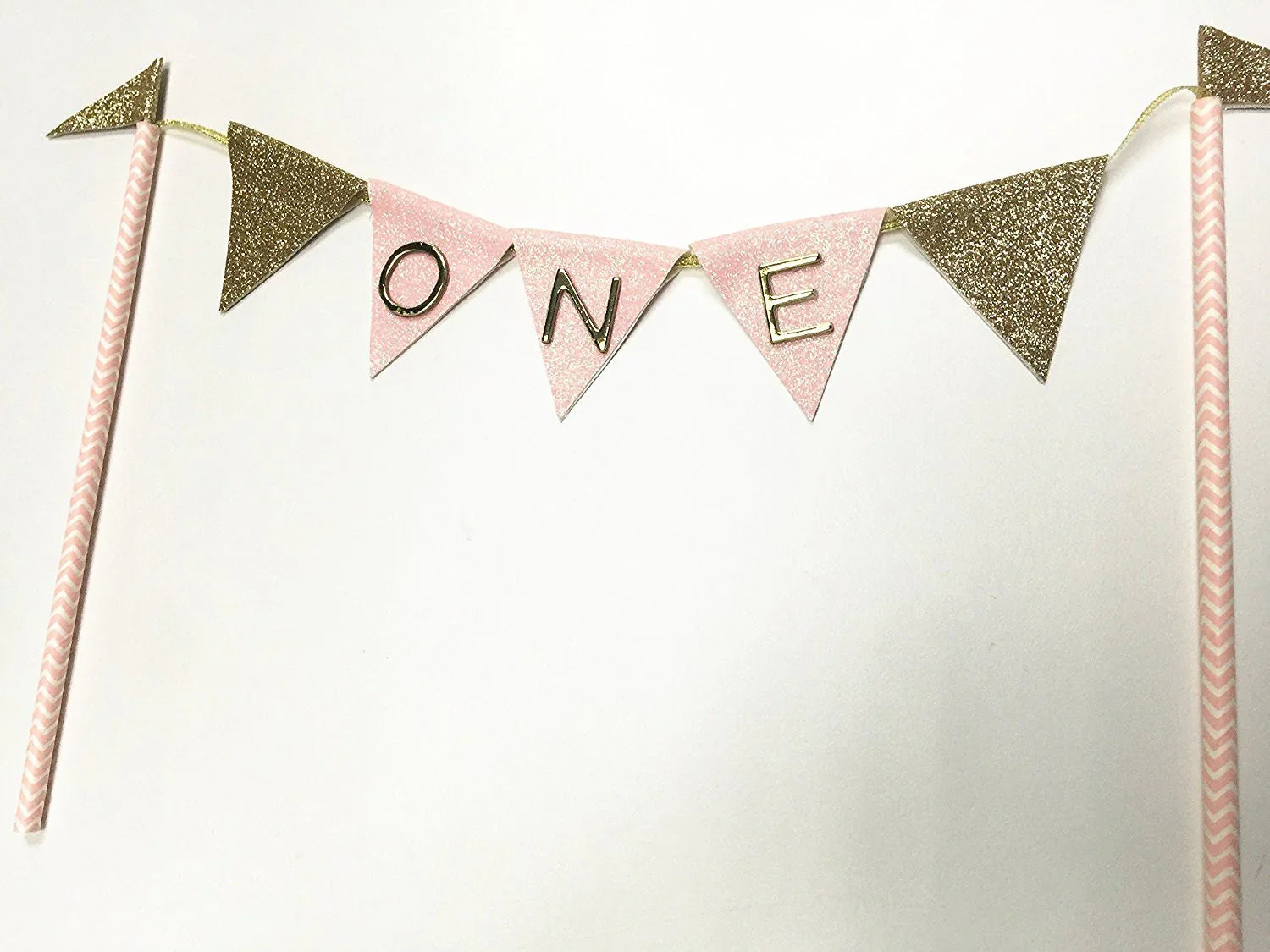 Baby Pink First Birthday "ONE" Cake Bunting Banner Topper for Sparkle Party Birthday Cake - Originalsgroup