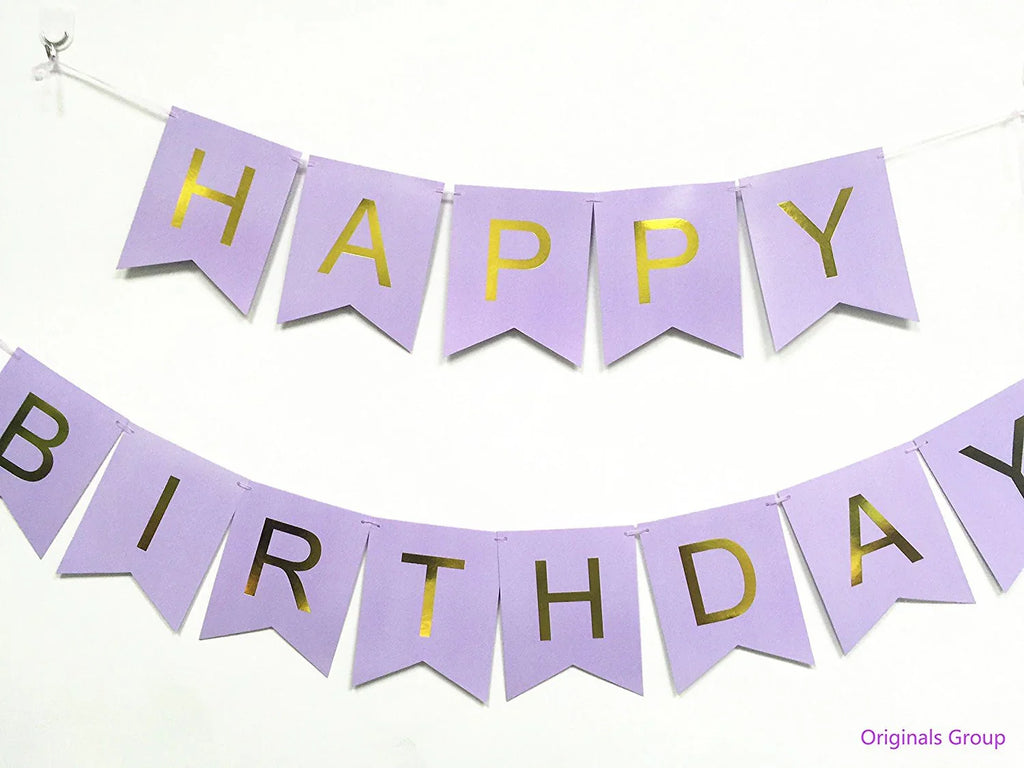 Originals Group Lavender Gold Foiled Star Happy Birthday Bunting Banner for Party Decorations - Originalsgroup