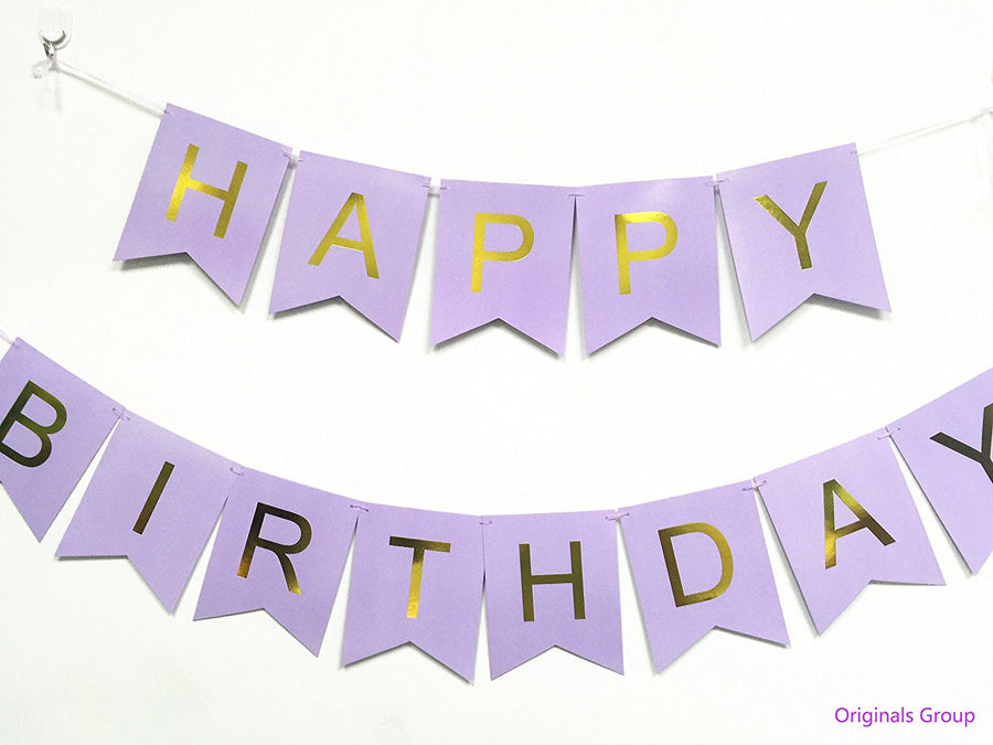 Originals Group Lavender Gold Foiled Star Happy Birthday Bunting Banner for Party Decorations - Originalsgroup