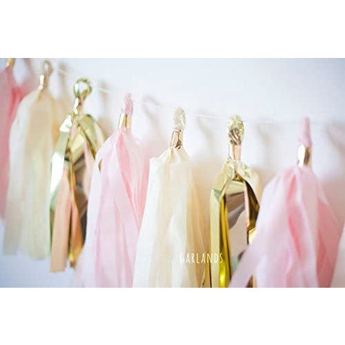 Fully Assembled Gold Pink White Tissue Paper Tassels for Party Wedding Gold Garland Bunting Pom Pom by Originals Group - Originalsgroup