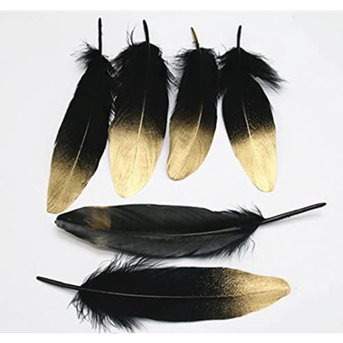 Originals Group Gold Dipped White Black Natural Feathers for Party Decoration, Weddings, Gift Wrapping, Crafting, 15pcs - Originalsgroup