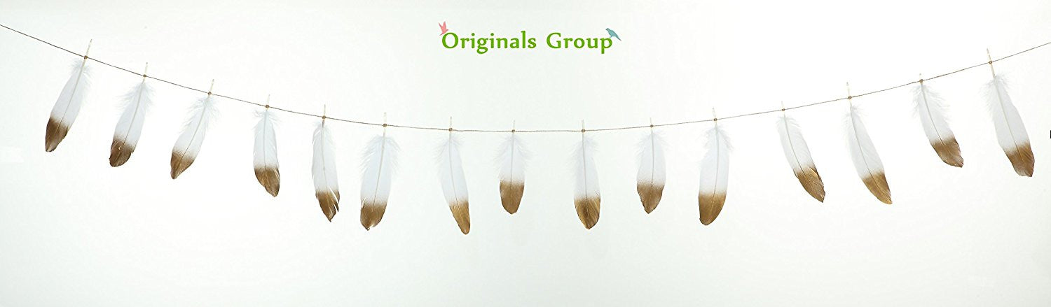 Gold feather garland for party wedings baby shower events decorations (White+Gold) - Originalsgroup