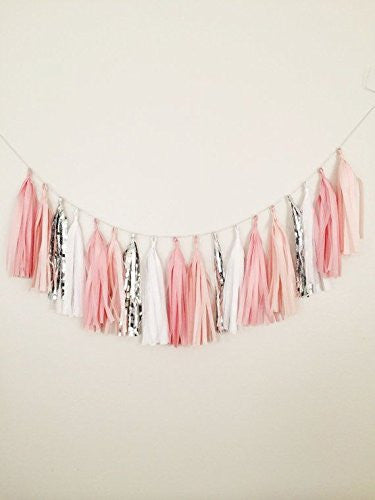 (Already Assembled and Ready to Hang) 16 X Tissue Paper Tassels Garland for Party Wedding Gold Bunting Pom Pom by Originals Group (Black-Red-White) - Originalsgroup