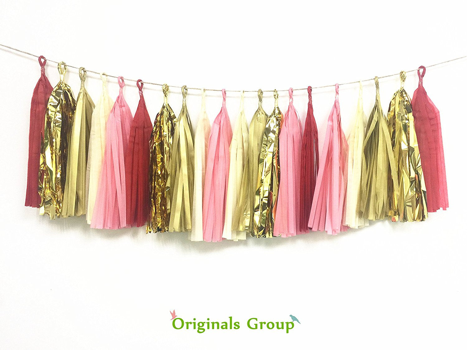 16 X Originals Group Red Coral Gold Apricot Tissue Paper Tassels for Party Wedding Gold Garland Bunting Pom Pom - Originalsgroup