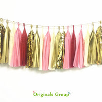16 X Originals Group Red Coral Gold Apricot Tissue Paper Tassels for Party Wedding Gold Garland Bunting Pom Pom - Originalsgroup