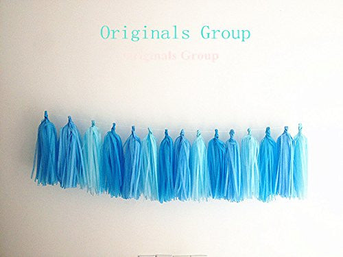 15 X Aqua Tissue Paper Tassels for Party Wedding Gold Garland Bunting Pom Pom - Originalsgroup