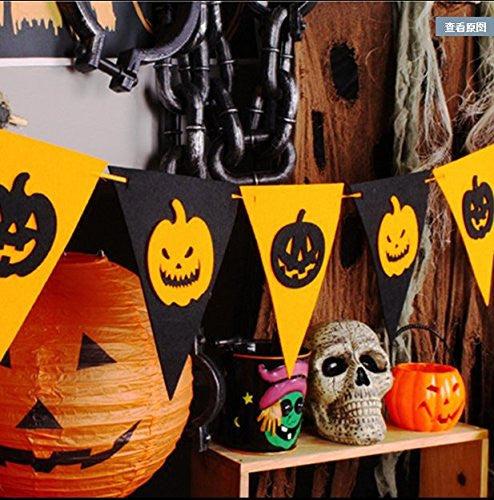 5 feet Halloween Garlands for Party Event Decorations Orange Black Garland Bunting Pom Pom - Originalsgroup