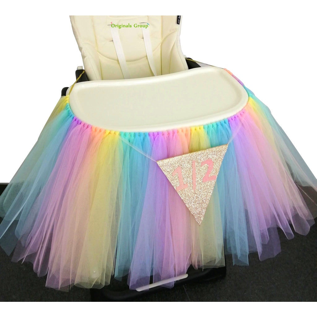 Originals Group Six Months Half Year Old 1st Birthday Rainbow Tutu Skirt for High Chair Decoration for Party Supplies - Originalsgroup