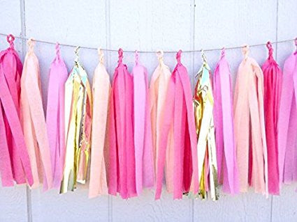 (Already Assembled and Ready to Hang) 16 X Tissue Paper Tassels Garland for Party Wedding Gold Bunting Pom Pom by Originals Group (Black-Red-White) - Originalsgroup