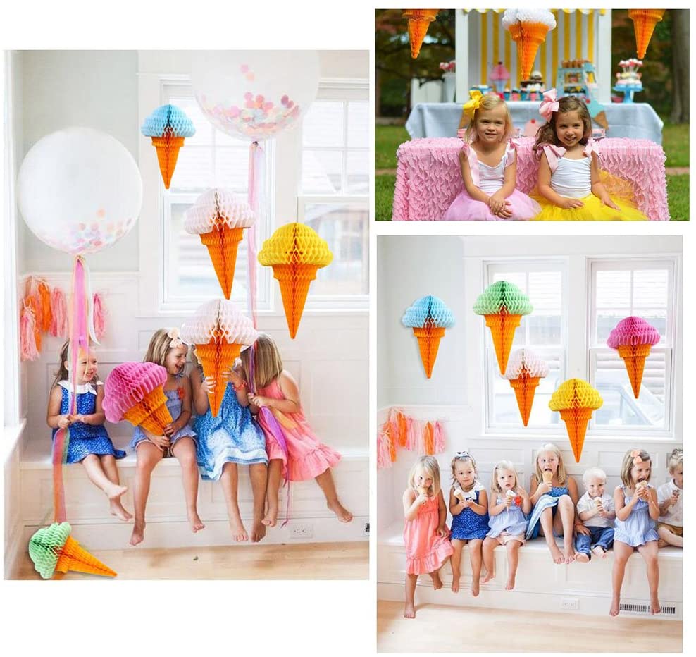 5pcs/set Ice Cream Shape Tissue Paper Hanging Honeycomb Balls Lanterns Poms Wedding Birthday Party Home Decoration Paper Balls - Originalsgroup