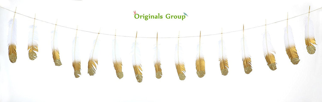 Gold feather garland for party wedings baby shower events decorations (Black+Gold) - Originalsgroup