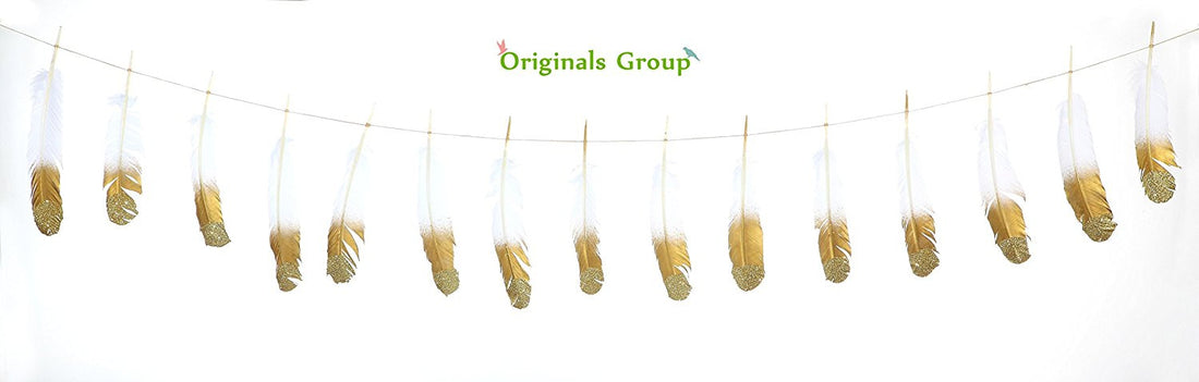 Gold feather garland for party wedings baby shower events decorations (Black+Gold) - Originalsgroup