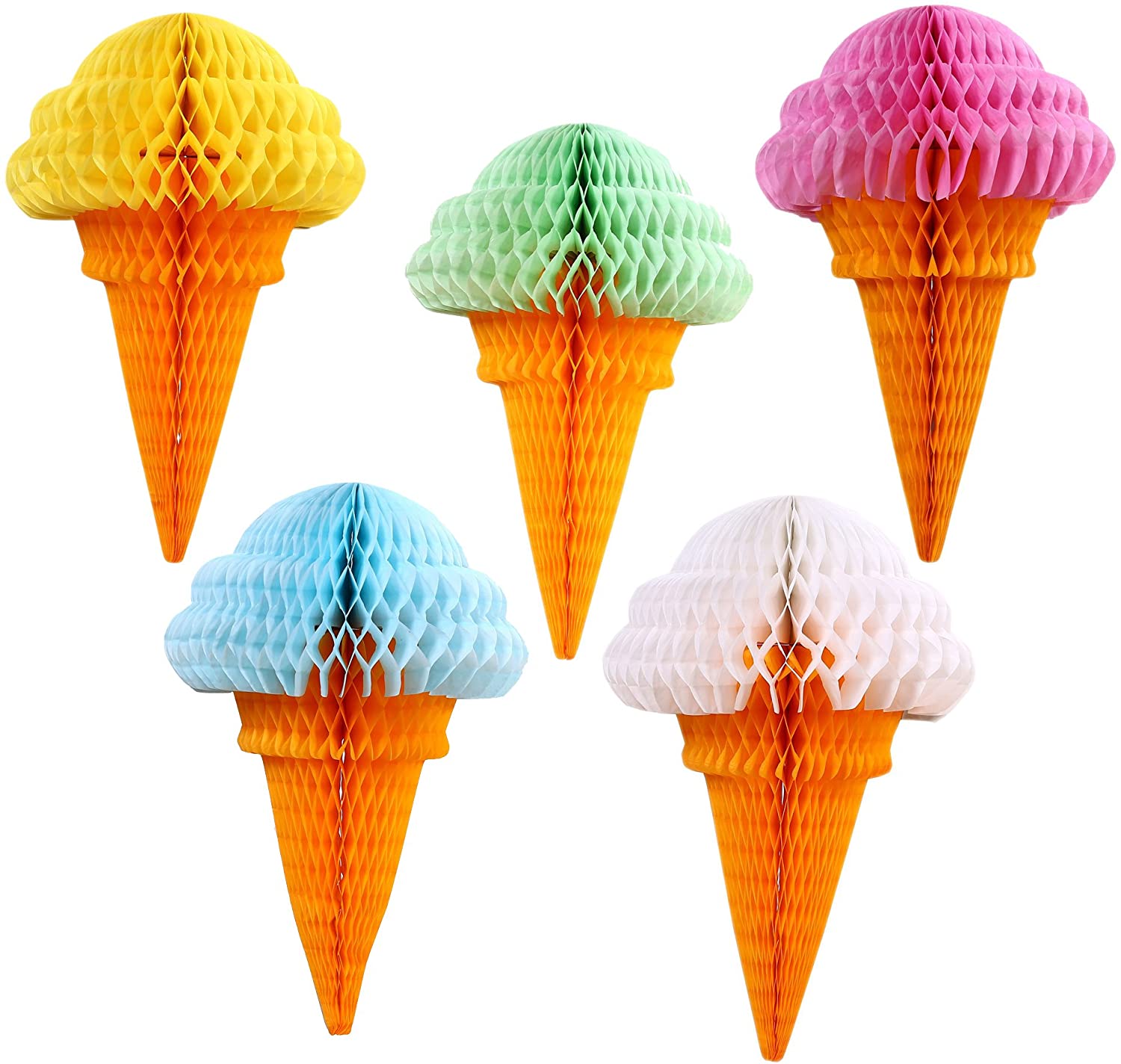 5pcs/set Ice Cream Shape Tissue Paper Hanging Honeycomb Balls Lanterns Poms Wedding Birthday Party Home Decoration Paper Balls - Originalsgroup