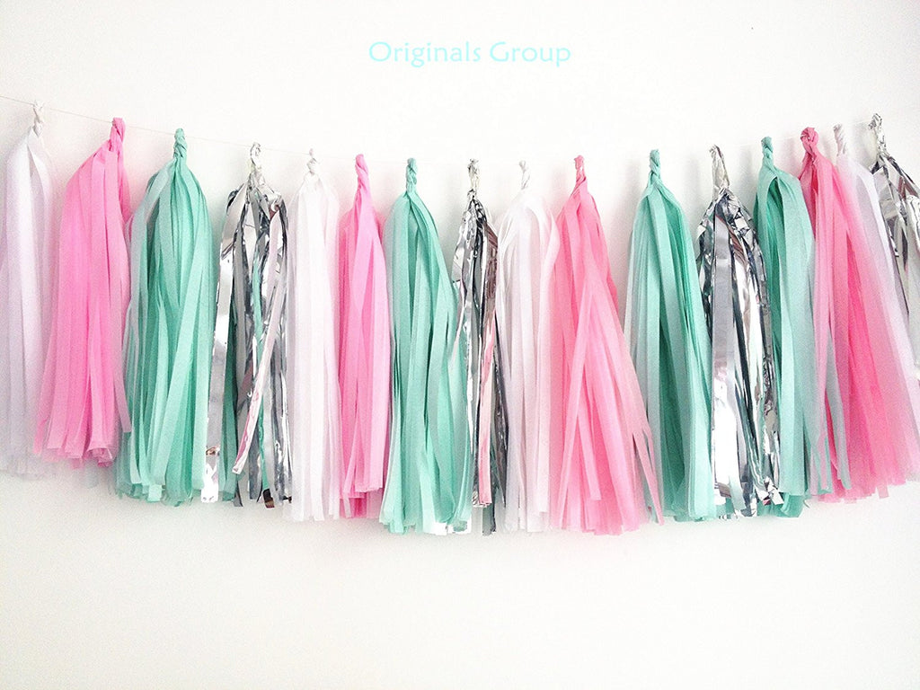 (Already Assembled and Ready to Hang) 16 X Tissue Paper Tassels Garland for Party Wedding Gold Bunting Pom Pom by Originals Group (Black-Red-White) - Originalsgroup
