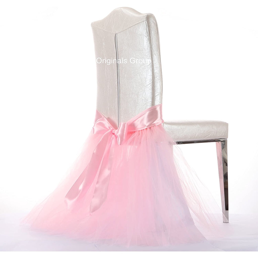 Originals Group Tulle Chair Tutu Skirt with Sash Bow Chair Covers for Wedding, Party Supplies Decor - Originalsgroup