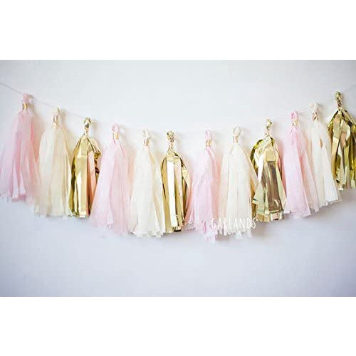 Fully Assembled Gold Pink White Tissue Paper Tassels for Party Wedding Gold Garland Bunting Pom Pom by Originals Group - Originalsgroup
