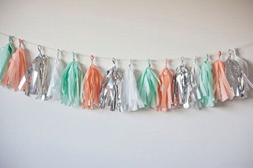 (Already Assembled and Ready to Hang) 16 X Tissue Paper Tassels Garland for Party Wedding Gold Bunting Pom Pom by Originals Group (Black-Red-White) - Originalsgroup