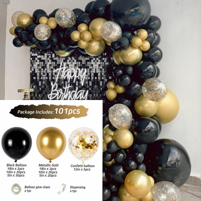 Black Gold Balloon Garland Arch Kit Confetti Latex Balloon 30th 40th 50th Birthday Party Balloons Decorations Adults Baby Shower - Originalsgroup