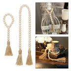 DIY Wooden Home Decoration Handmade Garland With Jute Rustic Tassel Wood Bead Garlands For Rattan Macrame Wall Hanging Boho Gift - Originalsgroup