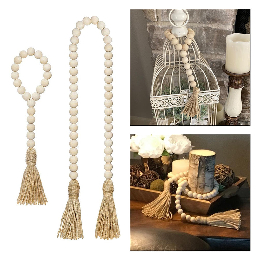DIY Wooden Home Decoration Handmade Garland With Jute Rustic Tassel Wood Bead Garlands For Rattan Macrame Wall Hanging Boho Gift - Originalsgroup