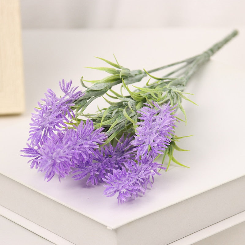 Artificial Flowers Flocked Plastic Lavender Bundle Fake Plants Wedding Bridle Bouquet Indoor Outdoor Home Kitchen Office Table - Originalsgroup